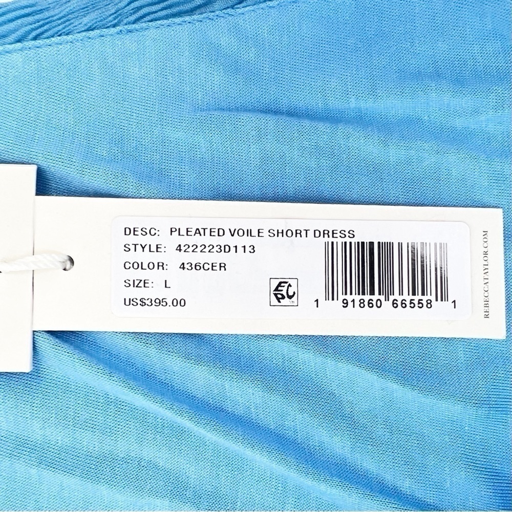 Rebecca Taylor Pleated Voile Short Dress Size Large Cerulean Blue Halter New NWT - Picture 7 of 12